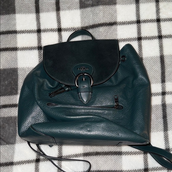 Coach Dark Green Leather Backpack - Picture 1 of 10